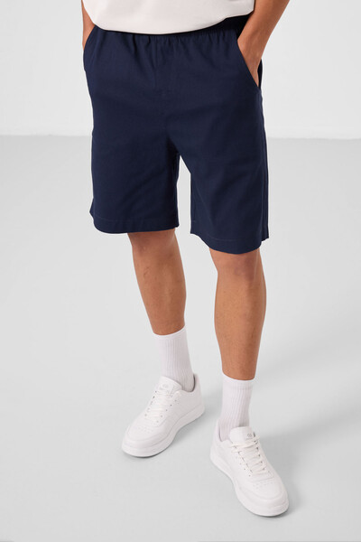 Tommylife Toptan Standart Fit Dokuma Hafif Esnek Chino Erkek Şort 81293 Lacivert - Thumbnail
