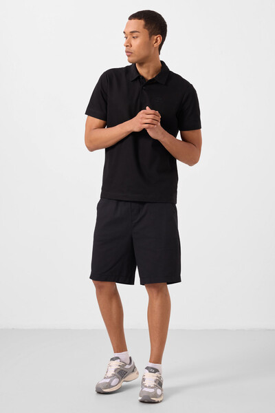 Tommylife Toptan Standart Fit Dokuma Hafif Esnek Chino Erkek Şort 81293 Siyah - Thumbnail