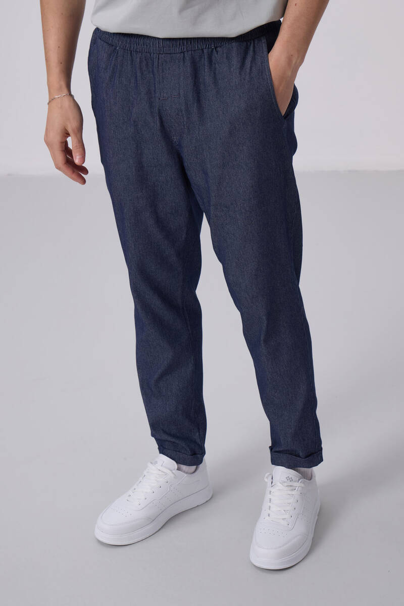 TOMMYLIFE - Tommylife Toptan Standart Fit Dokuma Hafif Esnek Chino Pantolon 82175 Kot Lacivert