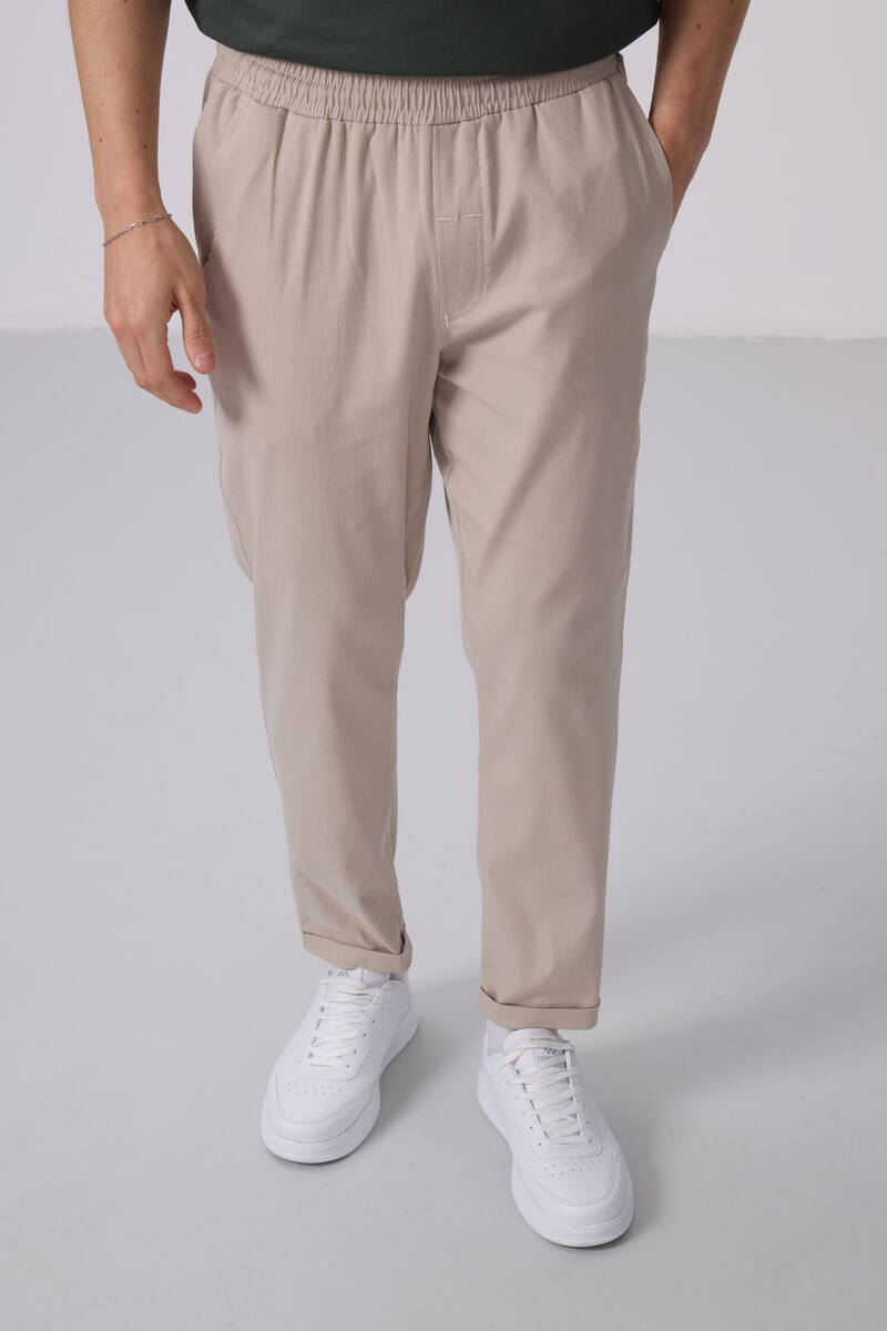TOMMYLIFE - Tommylife Toptan Standart Fit Dokuma Hafif Esnek Chino Pantolon 82175 Taş