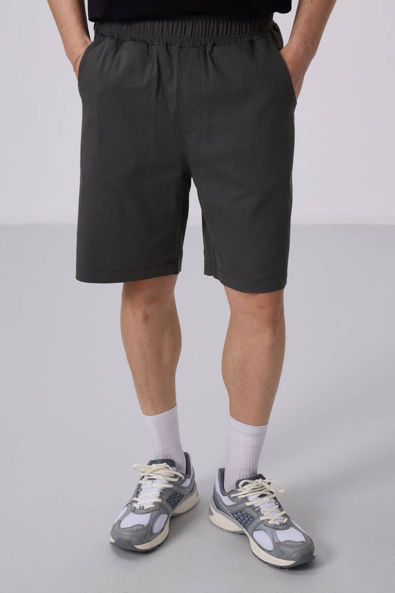 TOMMYLIFE - Tommylife Toptan Standart Fit Dokuma Hafif Esnek Chino Şort 81290 Antrasıt