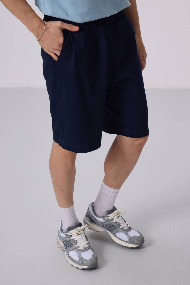 TOMMYLIFE - Tommylife Toptan Standart Fit Dokuma Hafif Esnek Chino Şort 81290 Lacivert