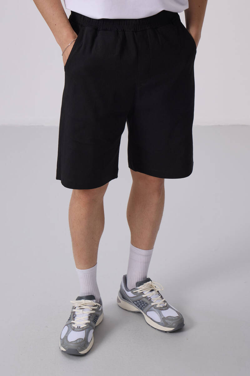 TOMMYLIFE - Tommylife Toptan Standart Fit Dokuma Hafif Esnek Chino Şort 81290 Siyah