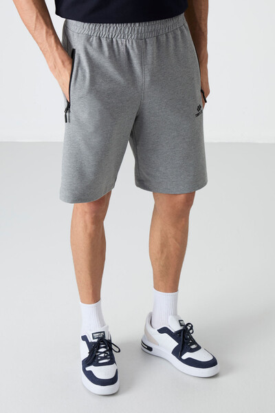 Tommylife Toptan Standart Kalıp Basic Erkek Şort 81136 Gri Melanj - 3