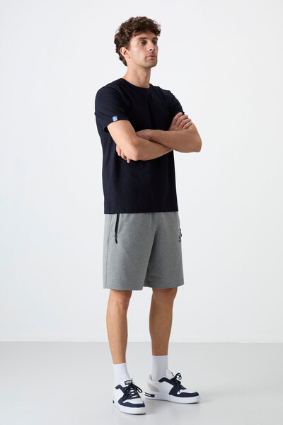 Tommylife Toptan Standart Kalıp Basic Erkek Şort 81136 Gri Melanj - 4