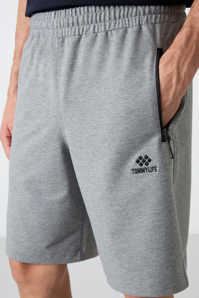 Tommylife Toptan Standart Kalıp Basic Erkek Şort 81136 Gri Melanj - 5