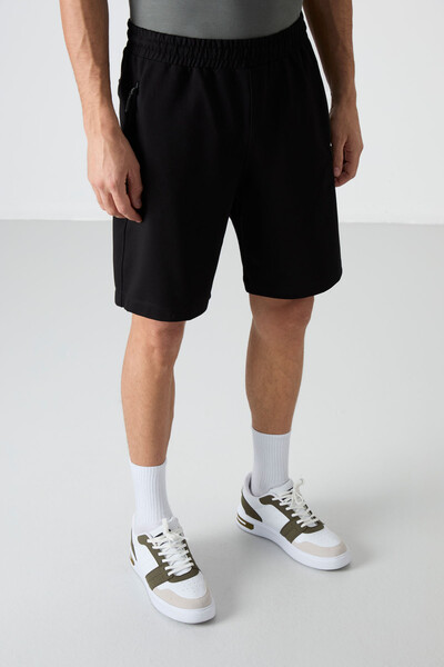 Tommylife Toptan Standart Kalıp Basic Erkek Şort 81136 Siyah - Thumbnail