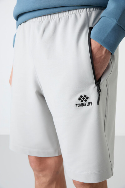 Tommylife Toptan Standart Kalıp Basic Erkek Şort 81136 Taş - Thumbnail