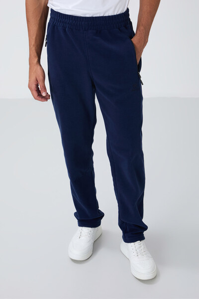 Tommylife Toptan Standart Kalıp Dik Yaka Klasik Paça Fermuarlı Erkek Polar Eşofman Takımı 85193 İndigo - 4