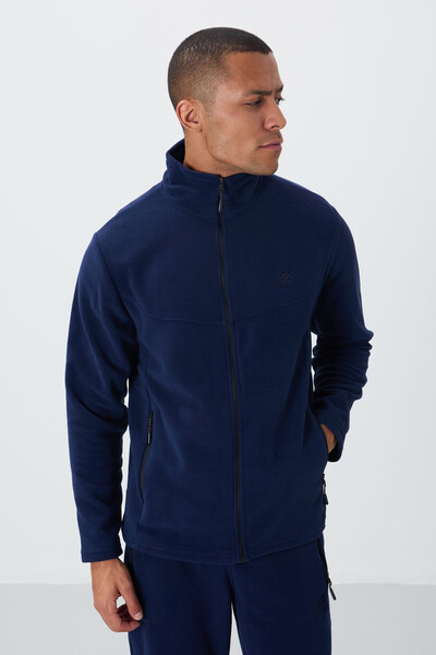 Tommylife Toptan Standart Kalıp Dik Yaka Klasik Paça Fermuarlı Erkek Polar Eşofman Takımı 85193 İndigo - 5