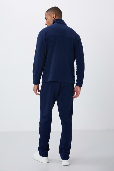 Tommylife Toptan Standart Kalıp Dik Yaka Klasik Paça Fermuarlı Erkek Polar Eşofman Takımı 85193 İndigo - 9