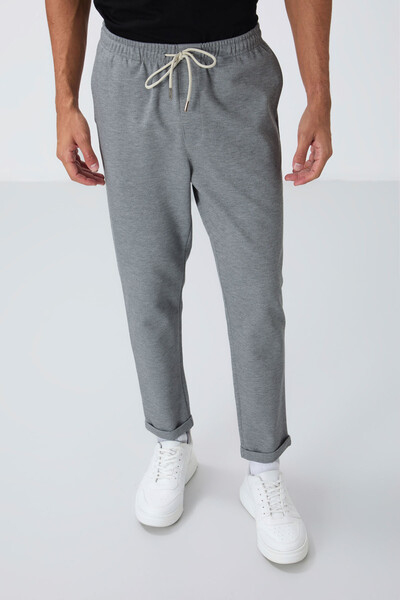 TOMMYLIFE - Tommylife Toptan Standart Kalıp Erkek Eşofman Altı 82154 Gri Melanj