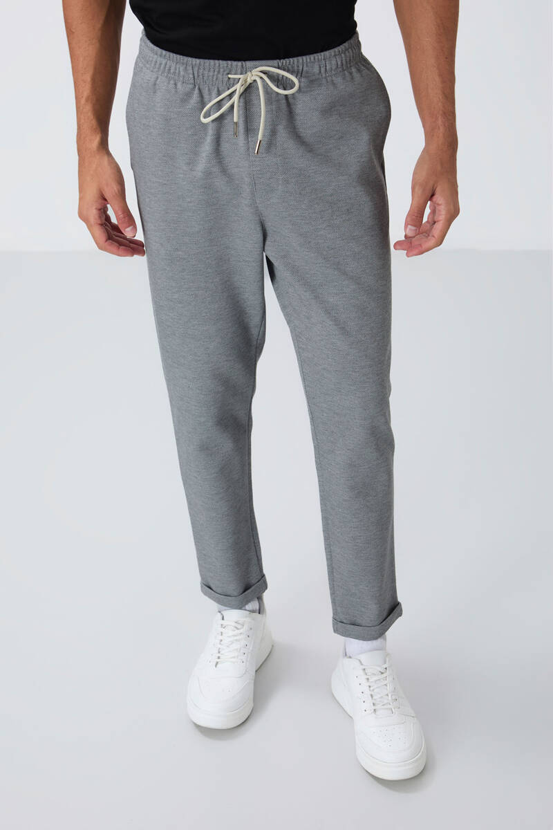 TOMMYLIFE - Tommylife Toptan Standart Kalıp Erkek Eşofman Altı 82154 Gri Melanj