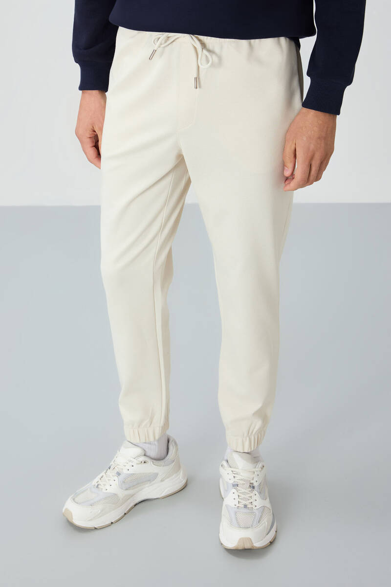 TOMMYLIFE - Tommylife Toptan Standart Kalıp Jogger Erkek Eşofman Alt 82156 Bej