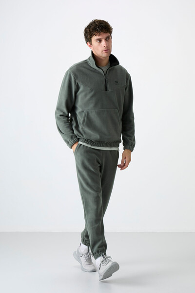 Tommylife Toptan Standart Kalıp Yarım Fermuar Polar Erkek Eşofman Takımı 85159 Çağla - 3
