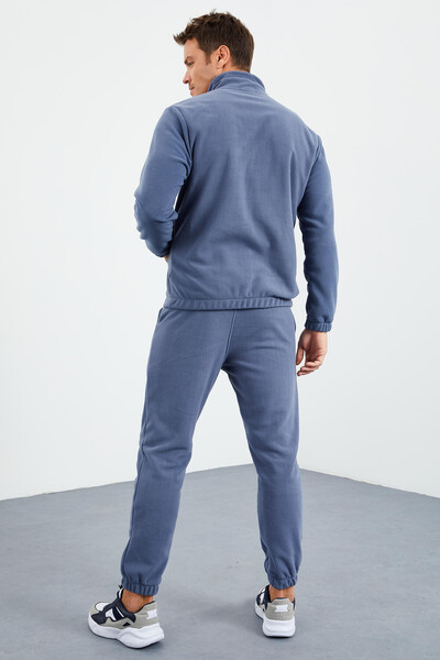 Tommylife Toptan Standart Kalıp Yarım Fermuar Polar Erkek Eşofman Takımı 85159 Petrol - 7
