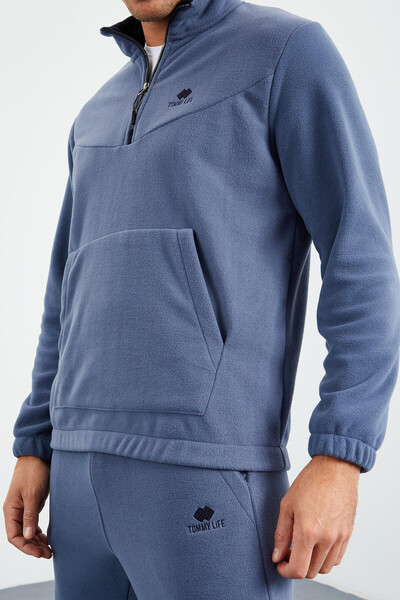 Tommylife Toptan Standart Kalıp Yarım Fermuar Polar Erkek Eşofman Takımı 85159 Petrol - 8