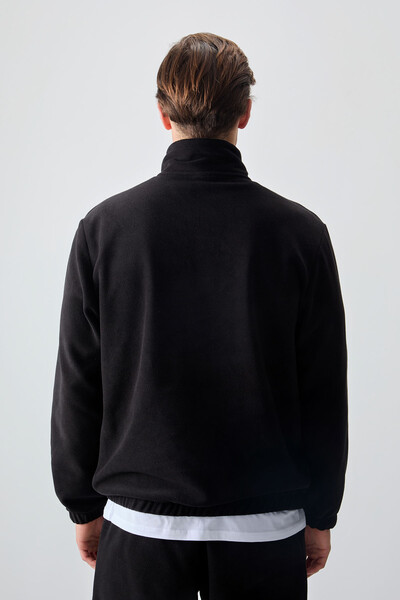 Tommylife Toptan Standart Kalıp Yarım Fermuar Polar Erkek Eşofman Takımı 85159 Siyah - Thumbnail