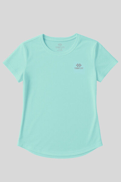 TOMMYLIFE - Tommylife Toptan Su Yeşili Basic Kısa Kol Standart Kalıp O Yaka Kadın T-Shirt - 97144
