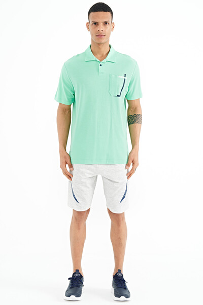 Tommylife Toptan Su Yeşili Cep Detaylı Baskılı Standart Kalıp Polo Yaka Erkek T-Shirt - 88241 - Thumbnail