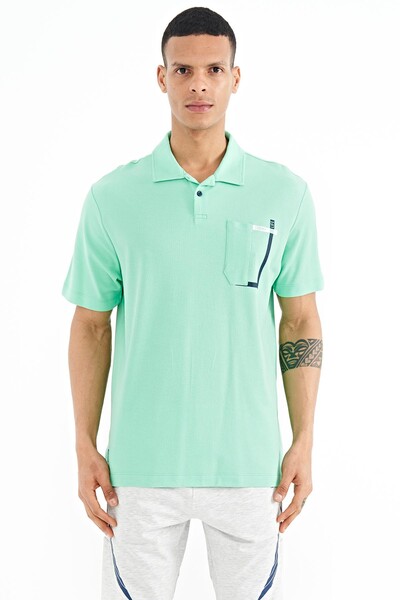 Tommylife Toptan Su Yeşili Cep Detaylı Baskılı Standart Kalıp Polo Yaka Erkek T-Shirt - 88241 - Thumbnail