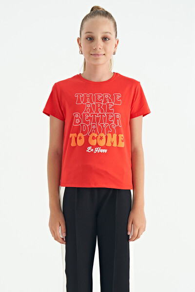 Tommylife Toptan Su Yeşili O Yaka Baskı Detaylı Rahat Kalıp Kız Çocuk T-Shirt - 75129 - Thumbnail