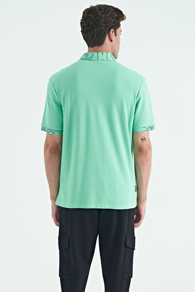 Tommylife Toptan Su Yeşili Yazı Nakışlı Baskı Detaylı Standart Kalıp Polo Yaka Erkek T-Shirt - 88239 - Thumbnail