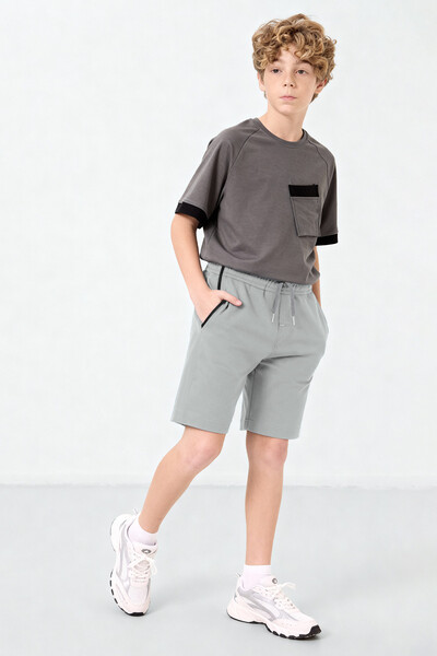 Tommlife Toptan Taş Standart Fit Bağcıklı Erkek Çocuk Şort - 11284 - Thumbnail