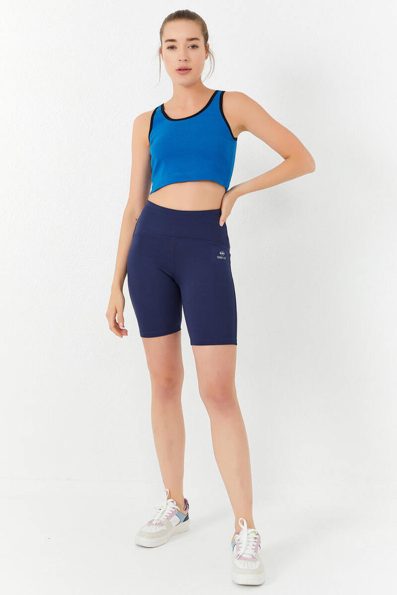 TOMMYLIFE - Tommylife Toptan Turkuaz Basic Sıfır Kol Dar Kalıp U Yaka Kadın Crop Top Atlet - 97162