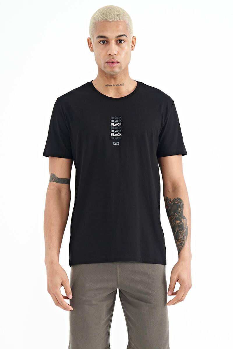 TOMMYLIFE - Tommylife Toptan Tylor O Yaka Standart Kalıp Baskılı Erkek T-Shirt 88227 Siyah