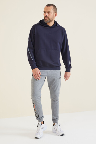 Tommylife Toptan Ulrich Kapüşonlu Rahat Kalıp Basic Erkek Sweatshirt 88311 İndigo - Thumbnail