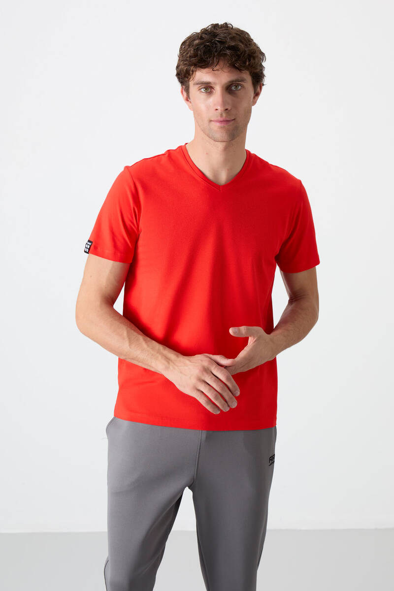 TOMMYLIFE - Tommylife Toptan V Yaka Standart Kalıp Basic Erkek T-Shirt 87912 Fiesta