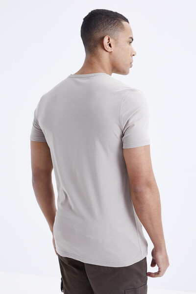 Tommylife Toptan V Yaka Standart Kalıp Basic Erkek T-Shirt 87912 Koyu Bej - Thumbnail