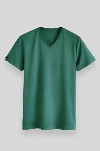 TOMMYLIFE - Tommylife Toptan V Yaka Standart Kalıp Basic Erkek T-Shirt 87912 Su Yeşili