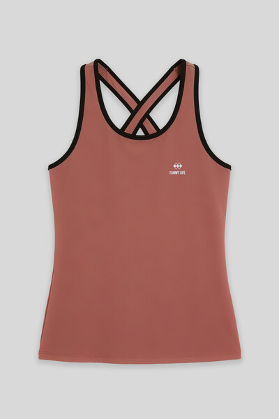 TOMMYLIFE - Tommylife Toptan Yaban Gülü Kadın Çapraz Askılı Kolsuz Standart Kalıp Spor Atlet - 97094