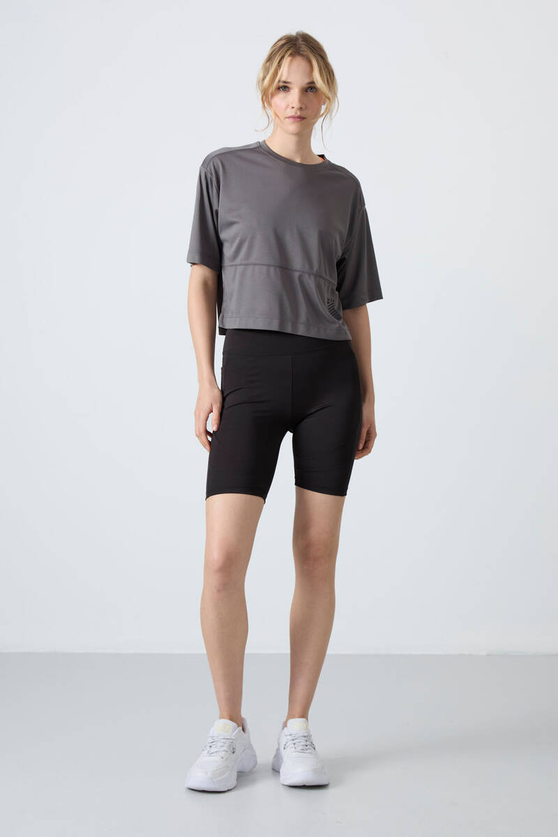 TommyLife - Tommylife Toptan Yüksek Bel Biker Kadın Tayt 91012 Siyah