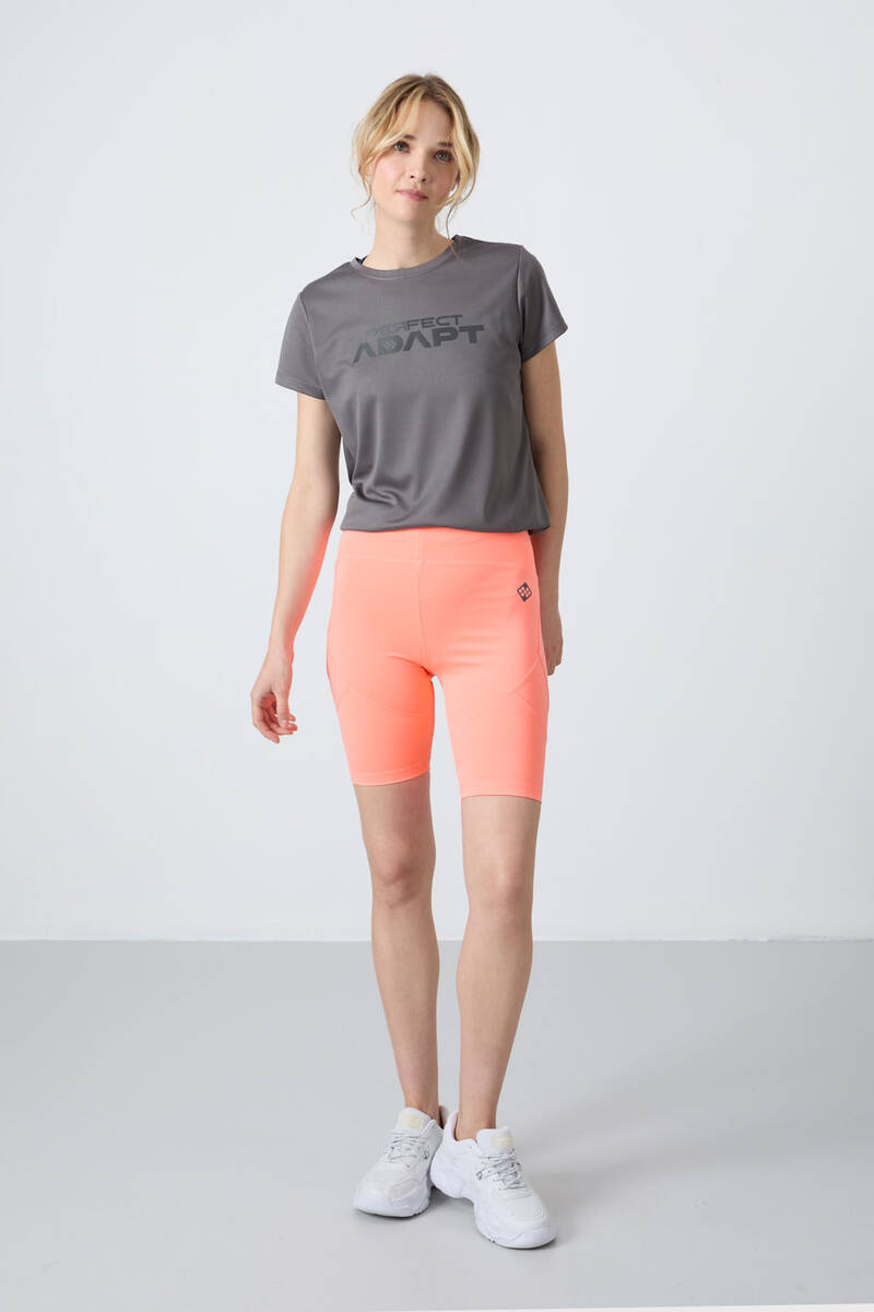 TommyLife - Tommylife Toptan Yüksek Bel Biker Kadın Tayt 91013 Yavruağzı