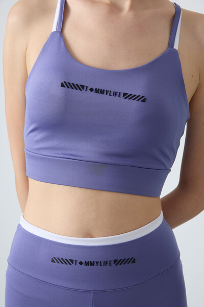 Tommylife Toptan Yüksek Bel Dar Paça Kadın Büstiyer Tayt Takım 95333 Eflatun - Thumbnail