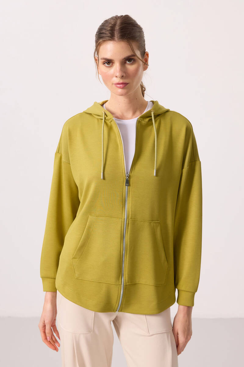 TOMMYLIFE - Tommylife Toptan Yumuşak Dokulu Kapüşonlu Oversize Kadın Tunik Sweatshirt - 97302 Koyu Hardal