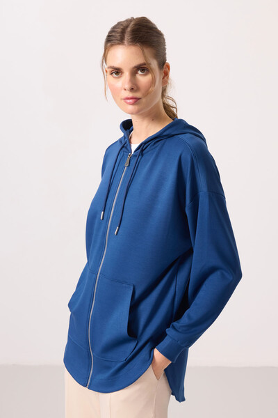 Tommylife Toptan Yumuşak Dokulu Kapüşonlu Oversize Kadın Tunik Sweatshirt - 97302 Parlament - Thumbnail