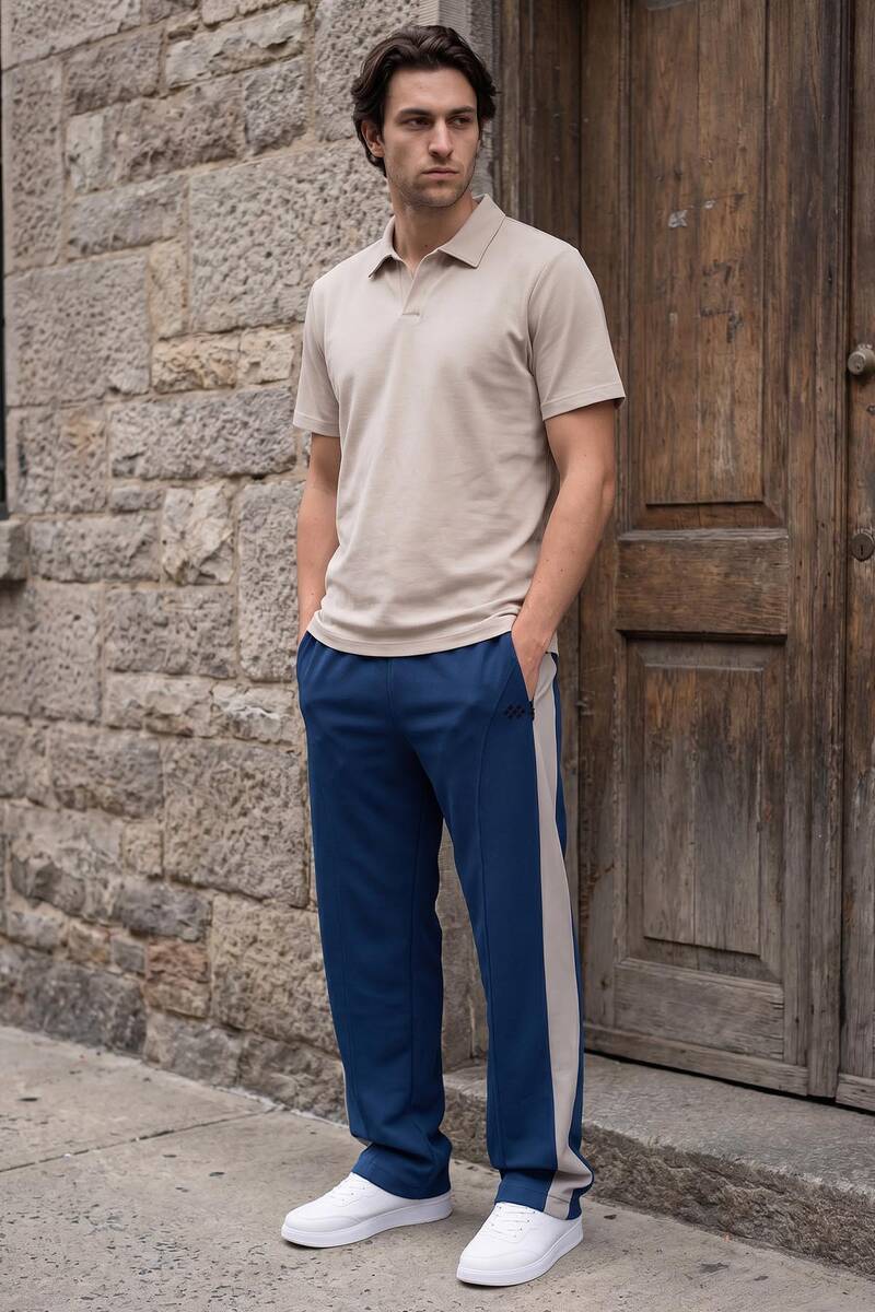 TOMMYLIFE - Tommylife Toptan Yüzeyi Dokulu Standart Fit Palazzo Erkek Pantolon 82171 Parlament - Taş
