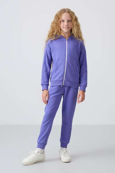 Tommylife Wholesale 3-9 Age Hooded Standard Fit Girls Tracksuit Set 75148 Amethyst - Thumbnail