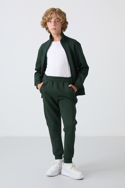 Tommylife Wholesale 3-9 Age Stand Collar Boys' Tracksuit Set 11256 Pine Green - Thumbnail