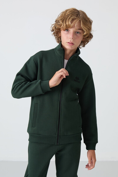 Tommylife Wholesale 3-9 Age Stand Collar Boys' Tracksuit Set 11256 Pine Green - Thumbnail