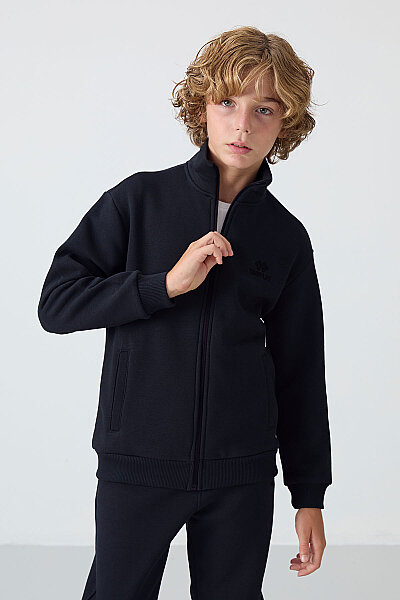 Tommylife Wholesale 3-9 Age Stand Collar Boys' Tracksuit Set 11256 Soft Cherry - Black - 6