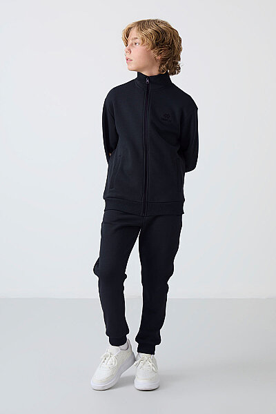 Tommylife Wholesale 3-9 Age Stand Collar Boys' Tracksuit Set 11256 Soft Cherry - Black