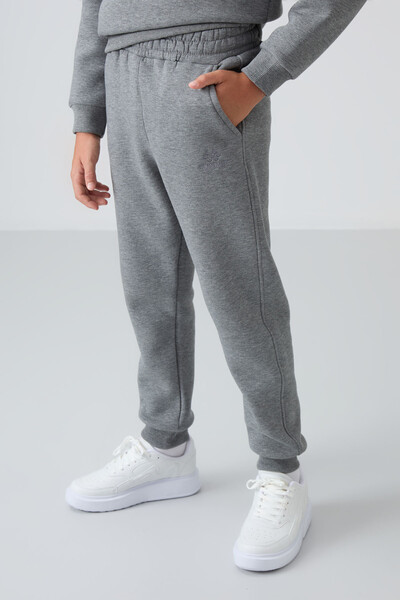 Tommylife Wholesale 7-15 Age Crew Neck Boys' Tracksuit Set 11249 Gray Melange - Thumbnail