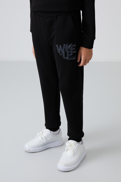 Tommylife Wholesale 7-15 Age Crew Neck Boys' Tracksuit Set 11253 Black - Thumbnail