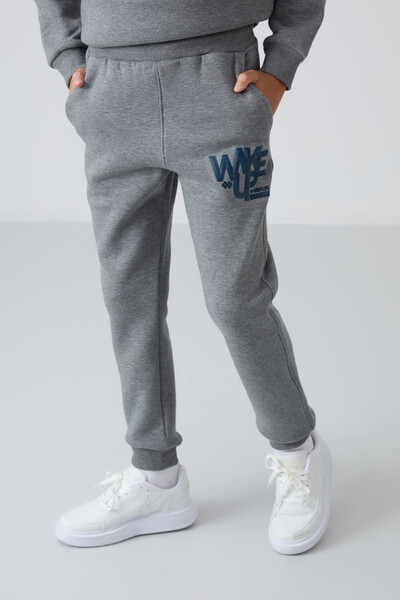 Tommylife Wholesale 7-15 Age Crew Neck Boys' Tracksuit Set 11253 Gray Melange - Thumbnail