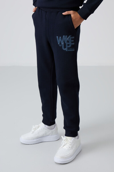 Tommylife Wholesale 7-15 Age Crew Neck Boys' Tracksuit Set 11253 Navy Blue - Thumbnail